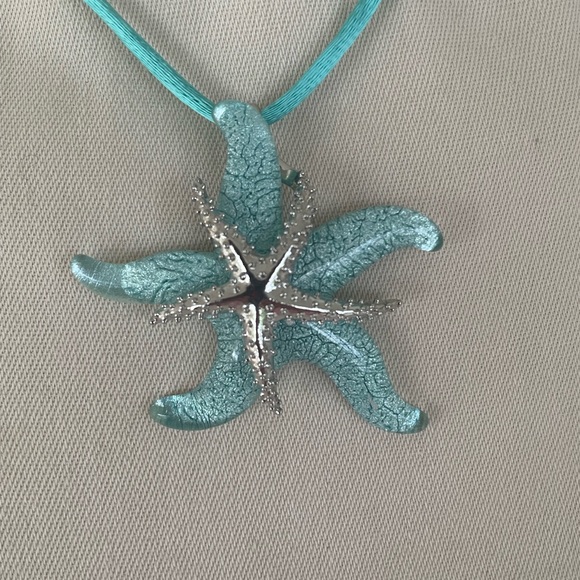 Blue Starfish Pendant Necklace on Turquoise Silk Cord up to  17 in  NNT - Picture 2 of 10